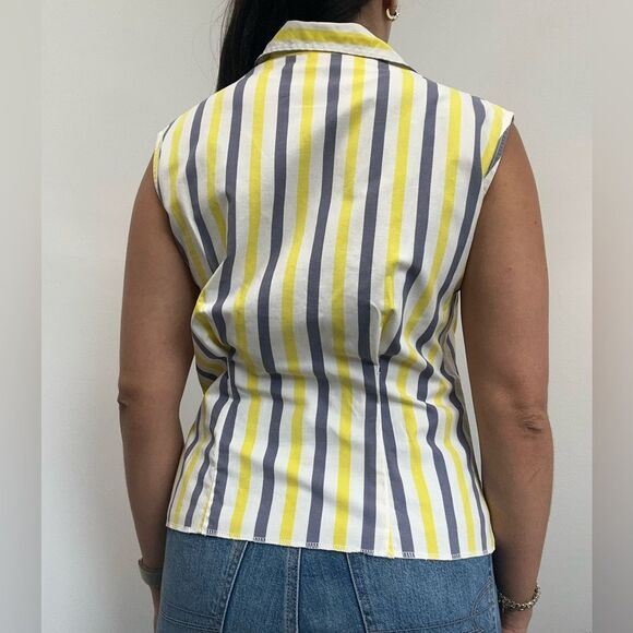 True Vintage 50s Striped Cotton Button Down Structured Short Sleeve Shirt Size S - Picture 4 of 8